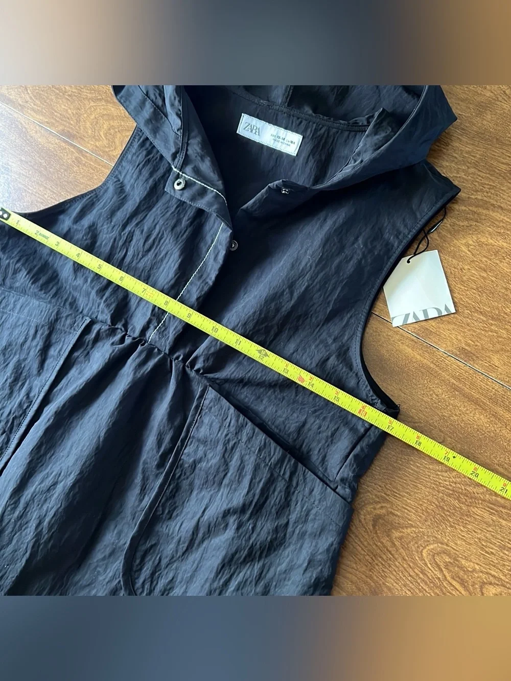 Zara Children Black Sleeveless Hooded Pockets Front Dress Kids size 13/14 NWT